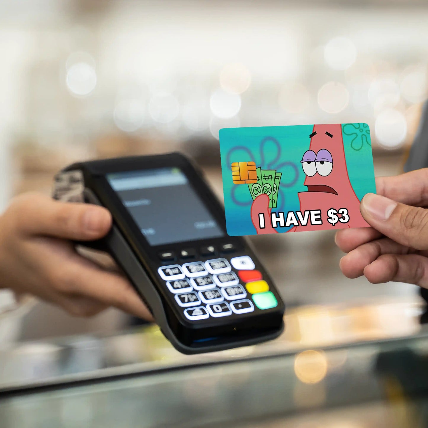 SpongeBob 3 Dollar Meme Credit Card Skin - Glossy Vinyl Decal Sticker Cover
