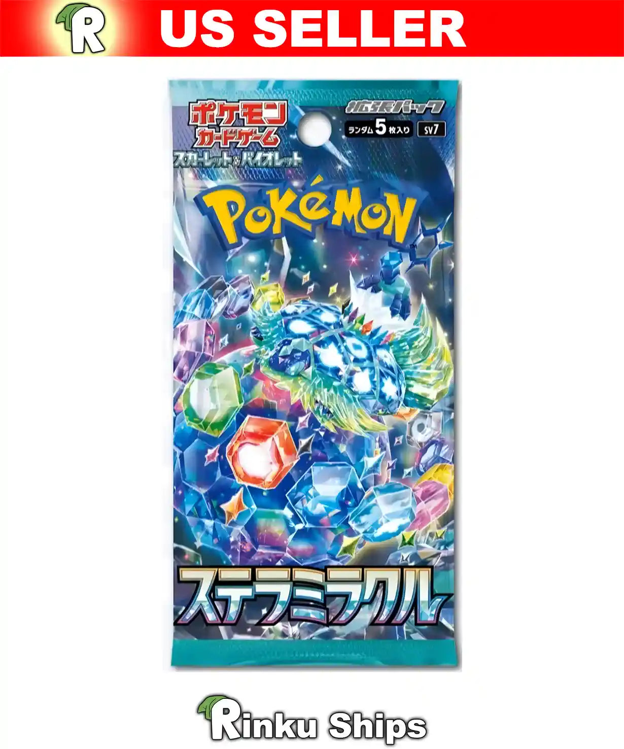 Japanese Stellar Miracle Booster Pack from the SV7 Set, also known as Stella or Stellar Crown in English, sold by Rinku Ships a.k.a. Rinkuships.